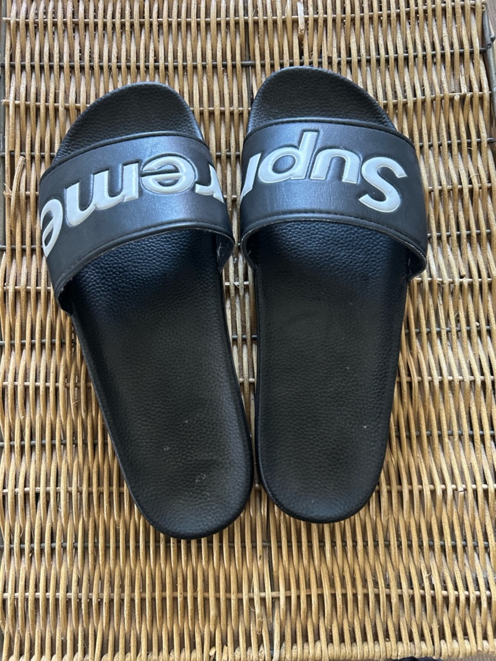 Supreme Black Slides with White Logo